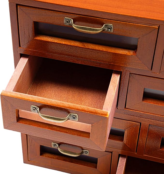 4Pcs Vintage Wooden Storage Cabinet,16 Drawer Wooden Multi Drawer Storage Organizer with Clear Windows Storage Box, Apothecary Cabinet for Files, Books, Letters, Papers - Image 3