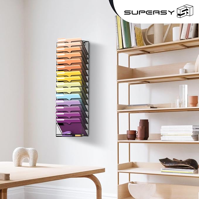 16-Tier Hanging Wall File Holder Organizer for Papers, Folders, Files Clipboard & Magazine Organization Great for Office Home, Assembly Needed, Black | Paper, Folder, Magazine Rack Great for Office Home School, Assembly Needed, Black - Image 6
