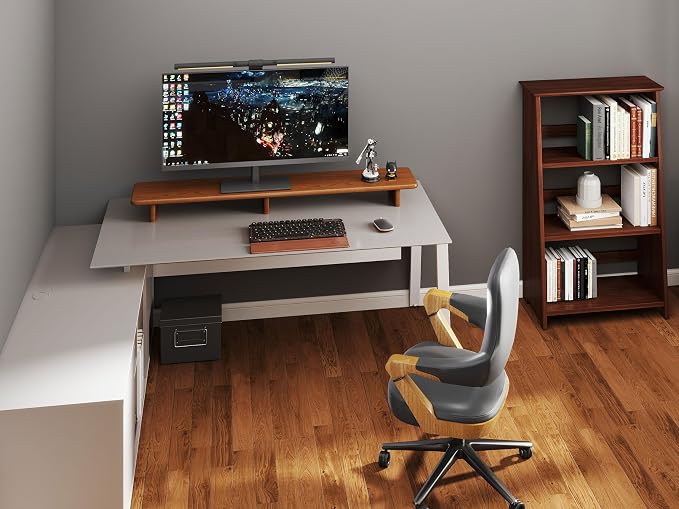 Solid Wood Dual Monitor Stand Riser Walnut Monitor Riser for Desk Wooden Desk Shelf Ergonomic Monitor Stand for Home Office - Image 6