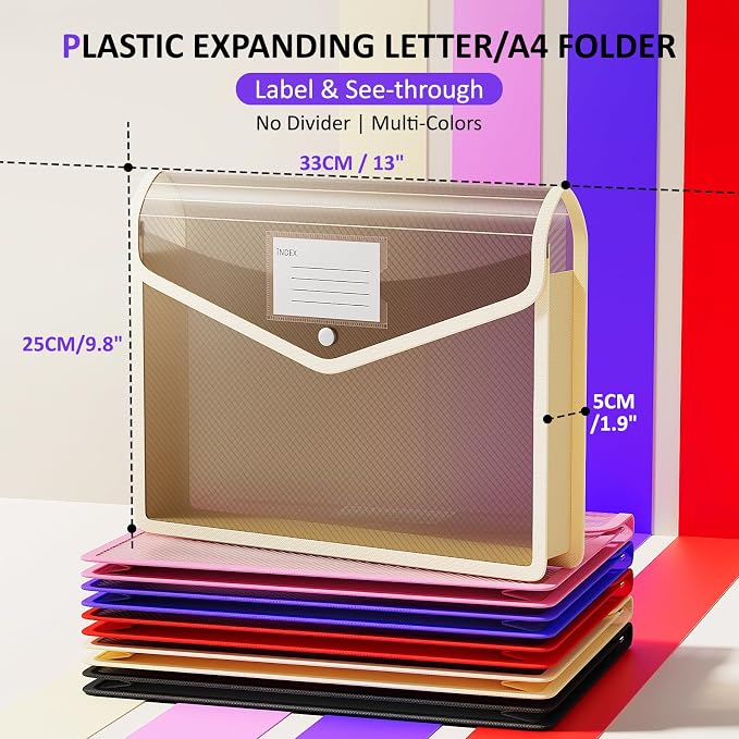 ThinkTex Plastic Expanding File Folder, Transparent envelopes with Snap | No Dividers,Large Capacity,Document Organizer for Receipts, Bills&Taxes,Letter/A4 Size for School/Office/Home-10 Pack - Image 2