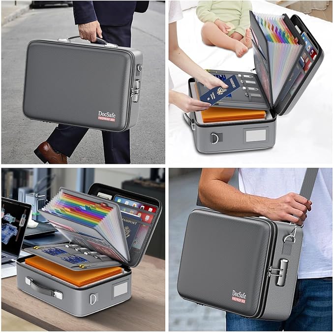 DocSafe Fireproof Document Box Hard Case with Lock ＆ Accordion File Folder | Fire and Water Resistant Safe Box,File Organizer,Multi-Pocket,Home Office Travel Storage for Important Document,Laptop,Gray - Image 7