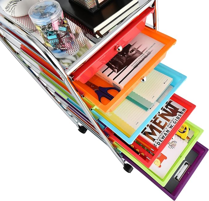Storage Cart, Rolling Utility Cart with 10 Drawers, Portable Handles & Lockable Wheels, Mobile Paper Toys Storage Organizer Large Capacity for Home Office School Teacher (Multi-Color) - Image 7