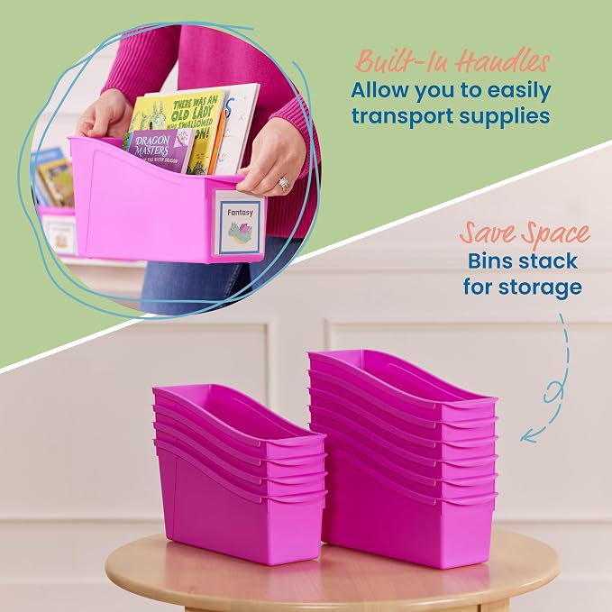ECR4Kids Linking Plastic Storage Book Bin, Multipurpose Organization, Neon Purple, 10-Piece - Image 3