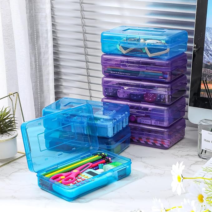 Fainne 24 Pack Pencil Boxes for School Clear Plastic Pencil Case Large Plastic Crayon Box Bulk Stackable Classroom Stationery Organizer School Supplies(Blue, Purple) - Image 4