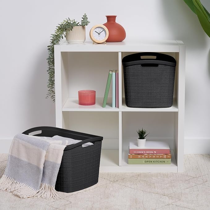 Curver Set of 2 XL 30.5L Jute Decorative Plastic Organization and Storage Baskets - Perfect Bins for Home Office, Closet Shelves, Kitchen Pantry and All Bedroom Essentials, Black - Image 9