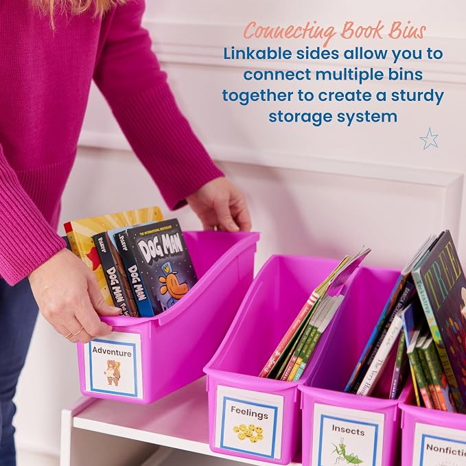 ECR4Kids Linking Plastic Storage Book Bin, Multipurpose Organization, Neon Purple, 10-Piece - Image 4
