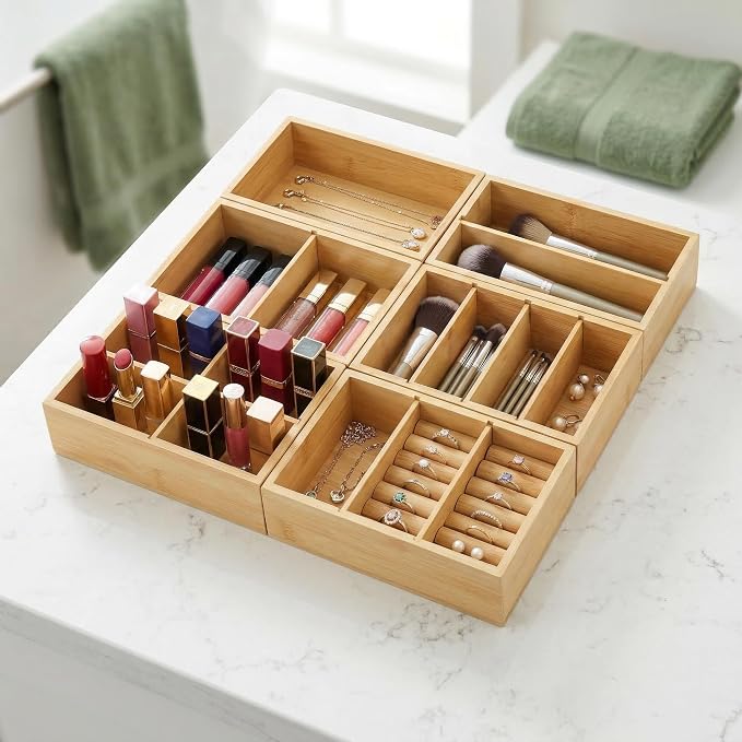Bamboo Drawer Organizer with Removable Dividers, Fits Kitchens, Bathrooms, Desk, Utensil, Makeup (Natural, S) - Image 4