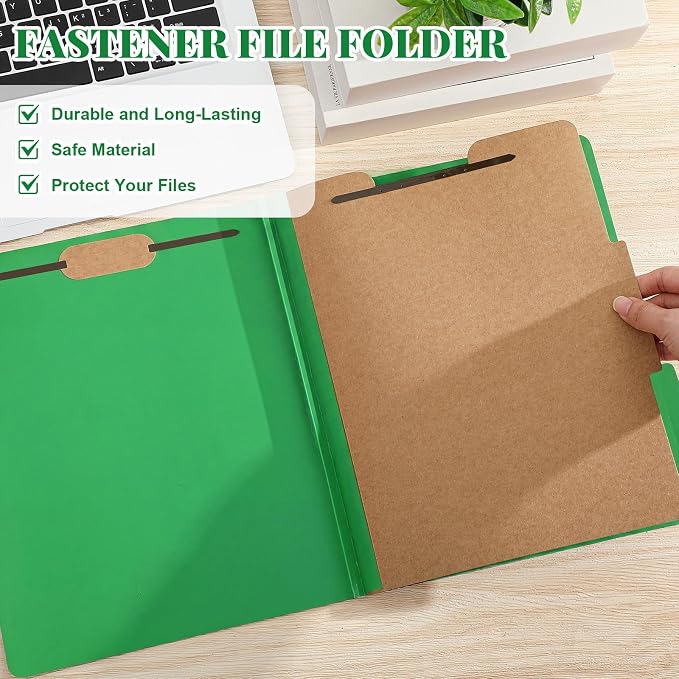 AmazingSpark 24 Pack Green Classification Folders Letter Size, 1 Divider, 1/3-cut Tab, File Folders with Fasteners, Prongs, Expanding File Organizer Bulk for Office Employee, Coworker, Staff - Image 3
