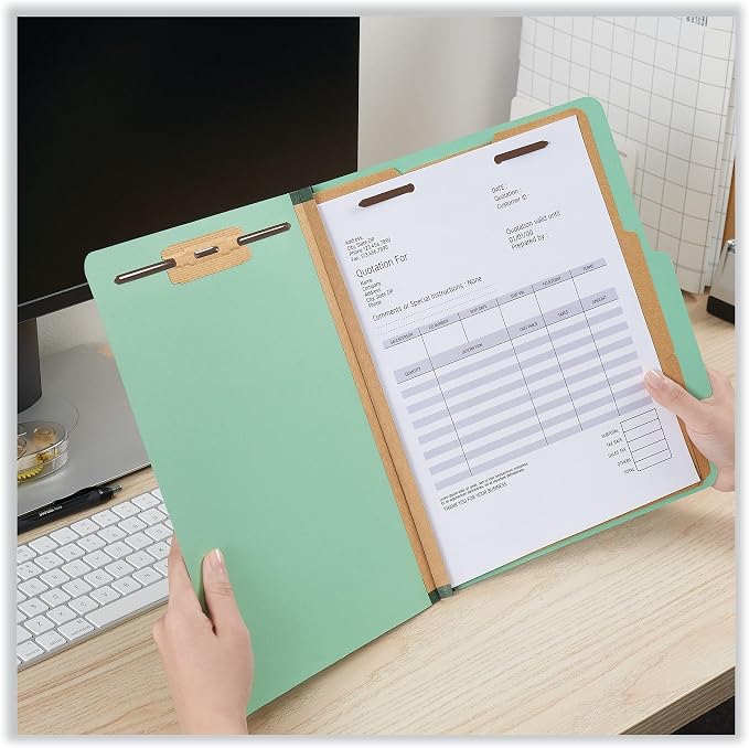 Six-Section Classification Folders, Heavy-Duty Pressboard Cover, 2 Dividers, 6 Fasteners, Letter Size, Light Green, 20/Box - Image 3