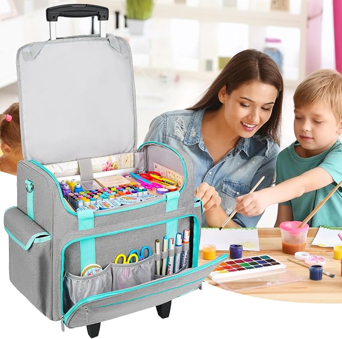 Rolling Craft Bag, Craft Bag with Wheels for Scrapbook Supplies, Large Scrapbook Tote with 15.6'' Laptop Sleeve, Rolling Art Supply Storage for Scrapbooking Tools, Gray - Image 6