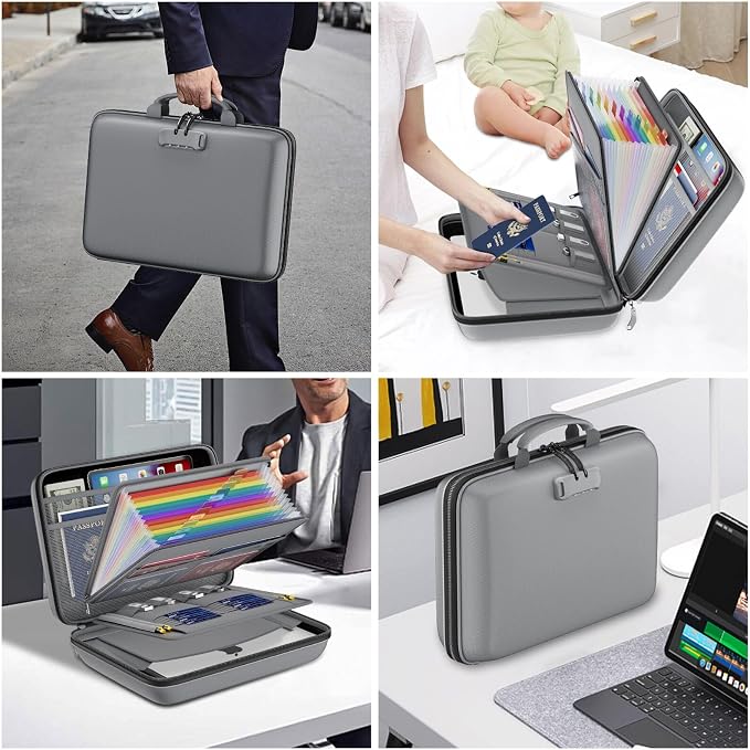 DocSafe Fireproof File Organizer with Lock, Hard-Shell Case Fireproof Document Box with 13 Pocket Accordion File Folder, Portable Home Office Travel Safe Storage for Important Documents Laptop Gray - Image 5