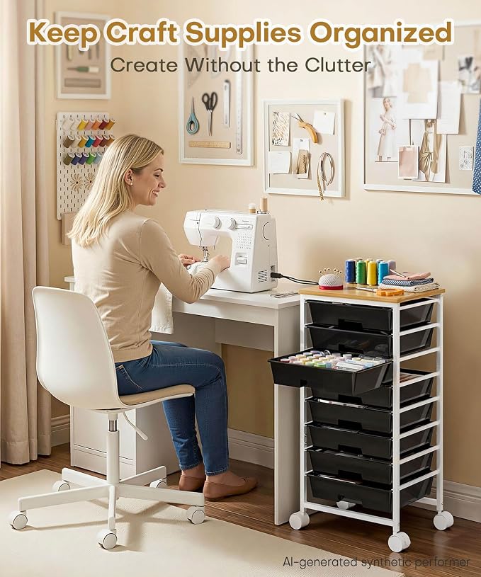 Homde Rolling Storage Drawer Cart: 8-Drawer Sort to Clear Desk & Dresser Clutter - Anti-Fall Smooth Glide Prevents Spill-Out During Daily Grab - Lockable Wheels Keep It Steady - Image 5