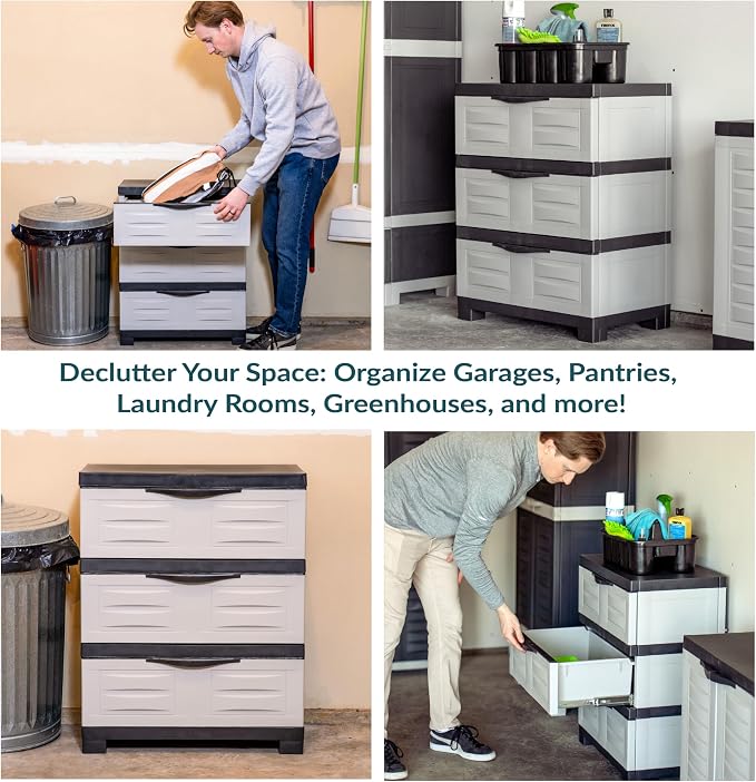 Sunnydaze 29.5" 3-Tier Heavy Duty Garage Storage Drawers, Gray | Easy-Clean Plastic Storage Cabinet with Drawers, Includes Anti-Tip Kit, Fully Assembled for Garage, Laundry Room, Office - Image 6