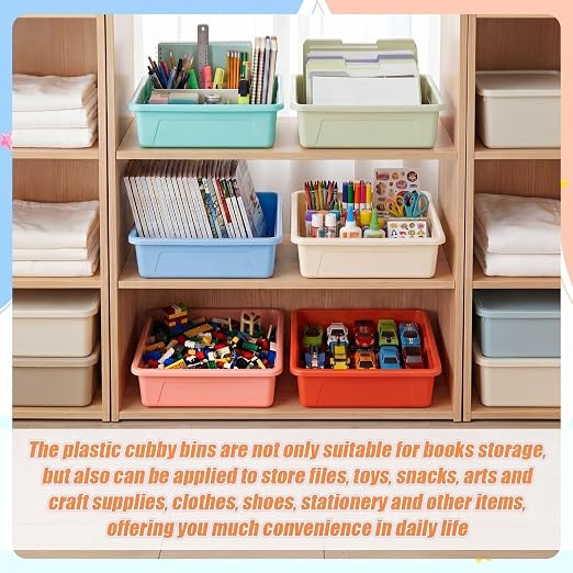 Affrolling 6 Pack Letter Size Flat Storage Tray, Stackable Plastic Organizer Bins for Classroom, Turn in Paper Tray Art Supply Baskets for Home School Office Teacher Desk Organization (Light Colors) - Image 5