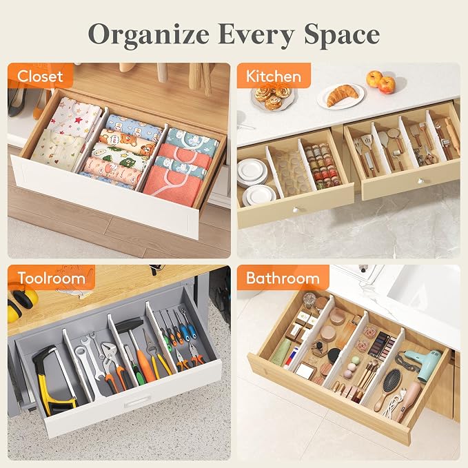 Lifewit 5" Tall Drawer Dividers, Adjustable Deep Drawer Organizer Clothes | 5 Pack 11.5"-18.5" Expandable White Plastic Separators for Dresser, Kitchen, Cabinet, Closet, Office Organization & Storage - Image 8