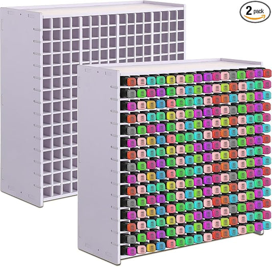 2 Pack Marker Storage Organizer, 480 Slots Total Art Supply Holder for Desk, Marker Rack with Removable Dividers for Colored Pencils & Paint Brushes (13.4 x 13.2 x 5.2) by Sunnychicc