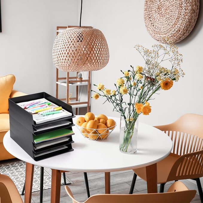 20 Pcs Stackable Paper Trays Rectangular Plastic Desk Holder Desktop Document File Organizer Storage Letter for Back to School Office Classroom (Black) - Image 7