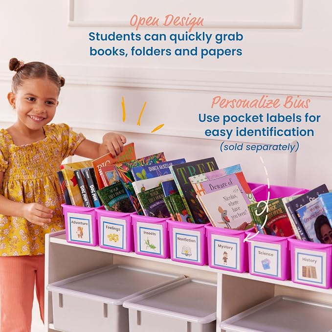ECR4Kids Linking Plastic Storage Book Bin, Multipurpose Organization, Neon Purple, 10-Piece - Image 5