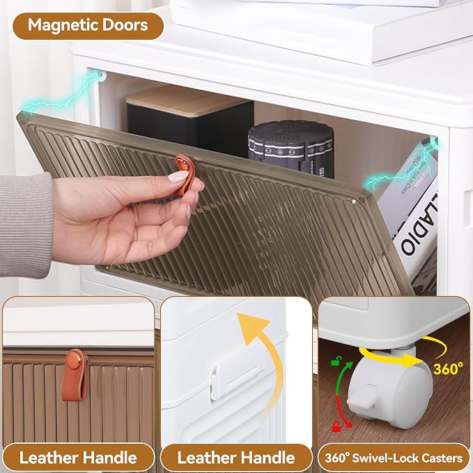 LDQ 136Qt Large Storage Bins with Lids, 4 Tier Stackable Storage Cabinet with Wheels & Clear Doors, Foldable Plastic Closet Organizer for Bedroom, Bathroom & Kitchen - Image 4
