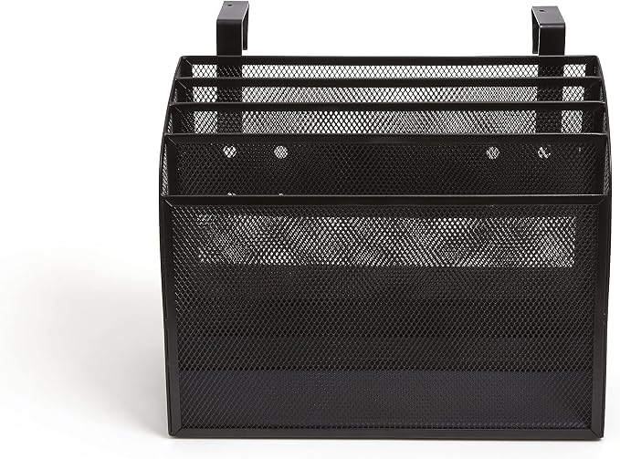 TRU RED Mesh Letter Wall File, 4‑Pocket Hanging Organizer, Black – Vertical Wall‑Mounted File Sorter for Mail & Documents by TRURED