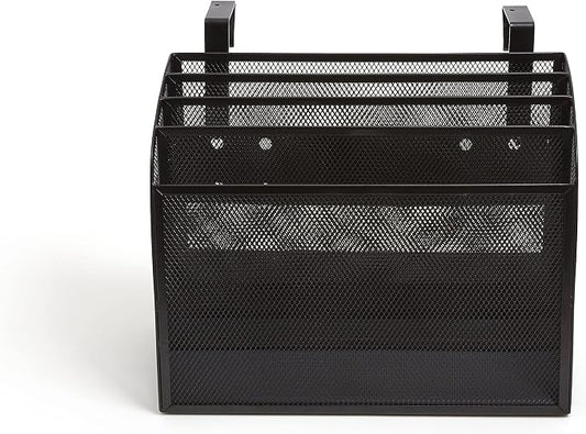 TRU RED Mesh Letter Wall File, 4‑Pocket Hanging Organizer, Black – Vertical Wall‑Mounted File Sorter for Mail & Documents by TRURED