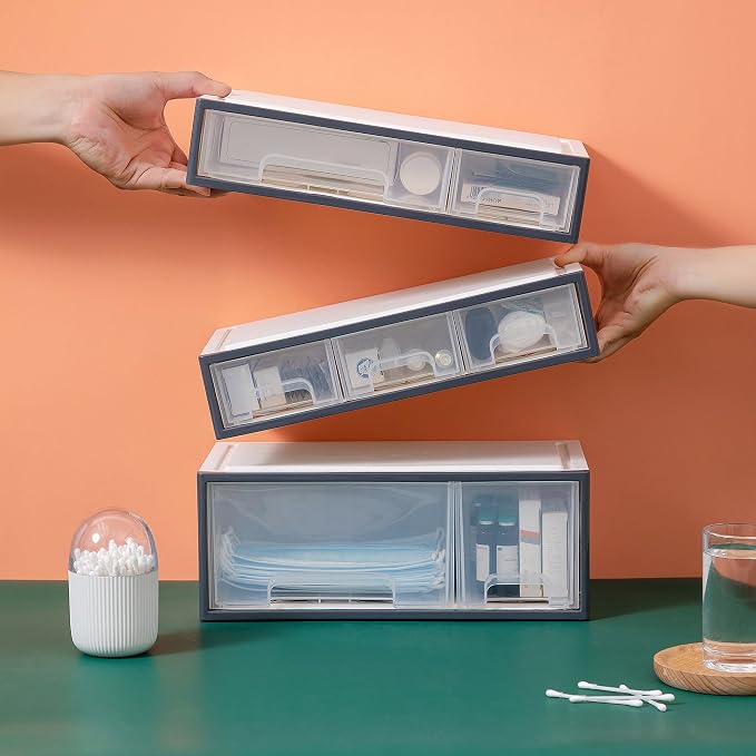 Makeup Organizer, Cosmetic & Medicine Storage Box, 4-Piece 6-Drawer & 5-Slot Transparent Desktop Stationery & Kitchen Spices Organizer - Image 2