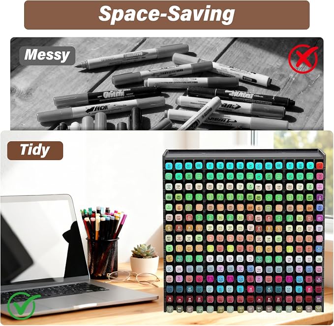 Marker Organizer,240 Slots Marker Storage with Divider,Black | Marker Holder,Adjustable Marker Rack for Pens,Colored Pencils,Art Brushes,Home Office Art Room and Classroom Desk Organizer - Image 5