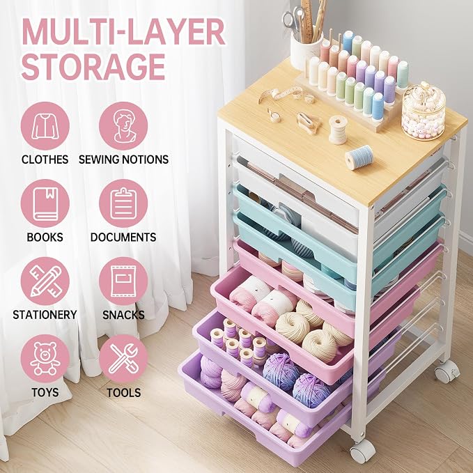 SYKIARIOL Rolling Storage Cart with Drawers, 8 Drawers Cart, Ice Cream | Utility Cart With Drawers,Rolling Storage Cart for Living Room,Classroom,Bedroom,Bathroom,Dorm,Office, Ice Cream - Image 9