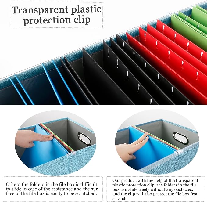2 Pack File Storage Organizer Box,Filing Box,Portable File Box with Lid,Fit for Letter/Legal File Folder Storage,Light-blue-Box only - Image 2