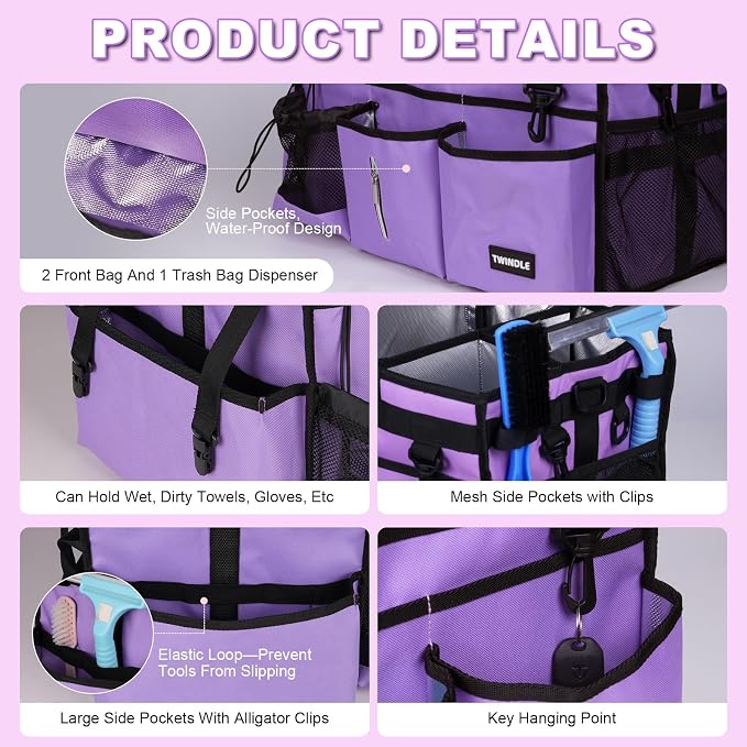 Extra-Large Cleaning Caddy Bag With Detachable Divider,Cleaning Caddy For Cleaning Supplies Cleaning Supply Caddy With Adjustable Shoulder Strap & Waist Belt For Cleaners - Image 3