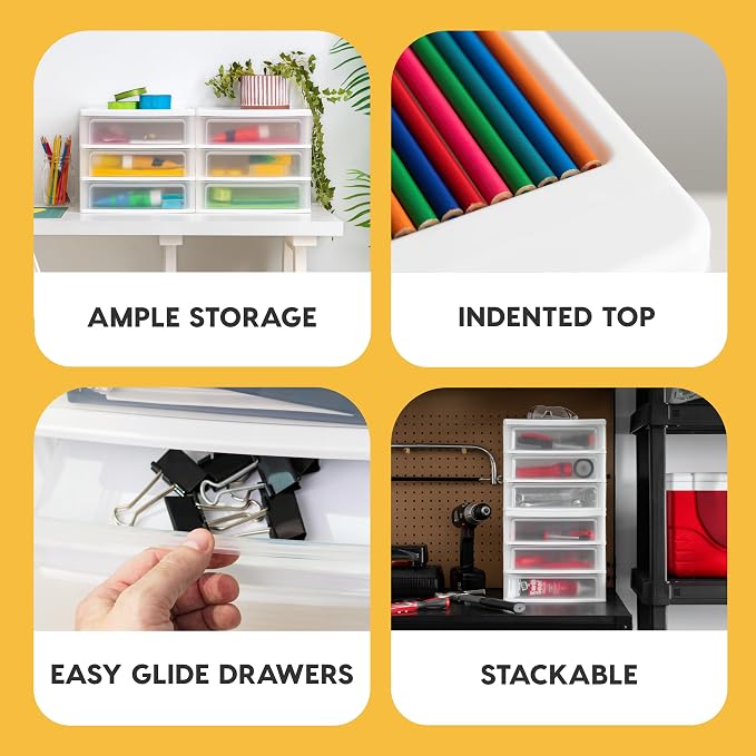 IRIS USA Plastic Stacking Desk Top 3-Drawer Storage Organizer, 2-Pack, for Makep Vanity Nail Polish Bathroom Stationery Art Craft Supplies Kitchen Office Garage and Small Organization, Medium, White - Image 4