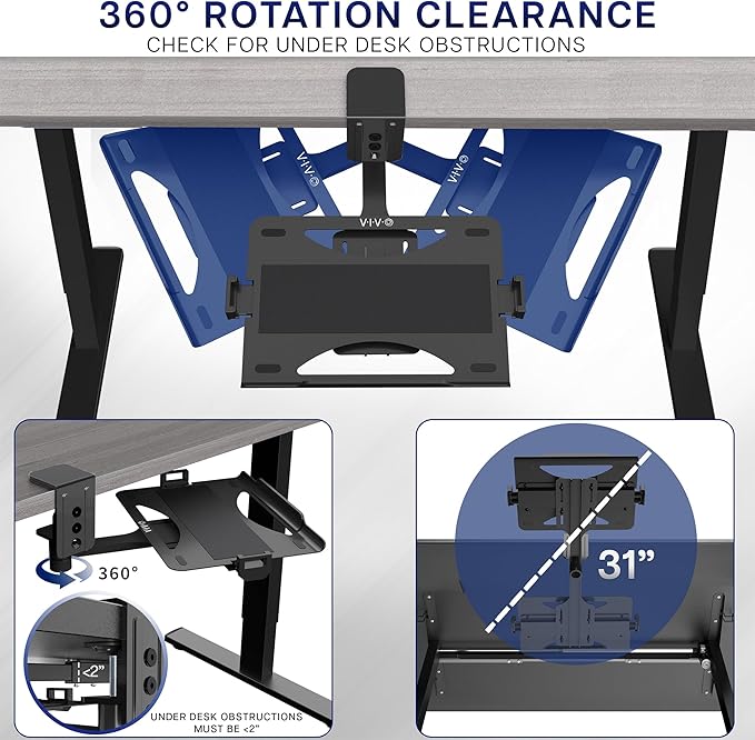 VIVO Clamp-on 12 x 9 inch Rotating Laptop Tray, Extra Sturdy Single Desk Swivel Clamp, Ergonomic Typing, Black, MOUNT-LAP1CB - Image 6