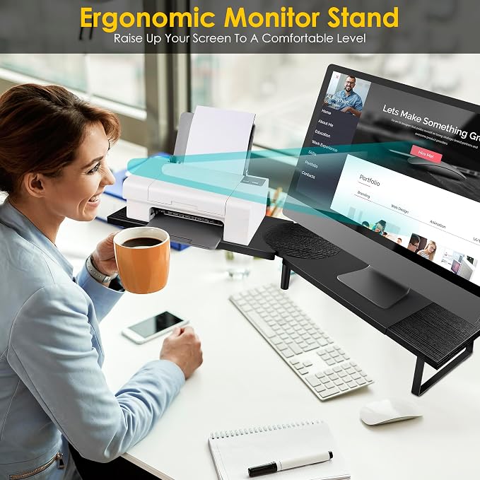Across-Star Dual-Monitor Stand for Desk - Large Adjustable Length and Angle Riser for 2 Monitors, Double Computer Desktop Organizer, Shelf for TV, Laptop, Printer - Image 6