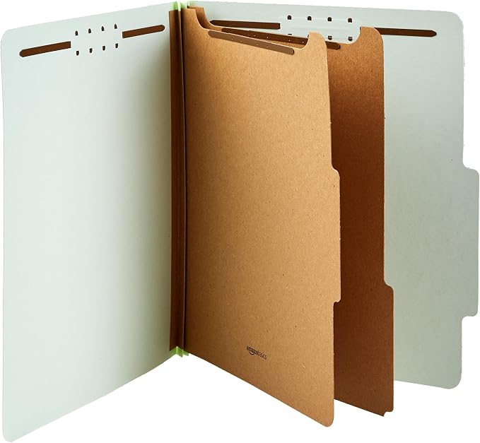 Amazon Basics Sturdy Pressboard Classification File Folders with Fasteners, Dividers, 2" Expansion for Documents Organization, 11.97 x 10.55 inch, Green, 20-Pack - Image 5