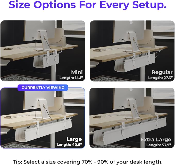 Original No Drill Under Desk Cable Management Tray 40.6" - Premium White Fabric Cable Management Under Desk - Clamp/Screw Mount Cord Organizer - Supports Upto 66lbs - Large - Image 4
