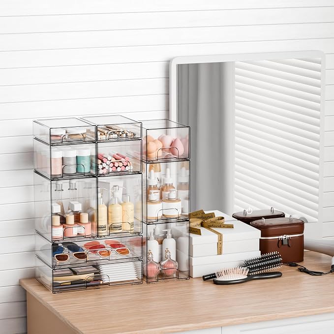2 Pack Clear Stackable Storage Drawers,7.6" H Baby Bottle Organizer,Acrylic Drawer Containers for Cosmetics,Skincare,Beauty Products,Cabinet,Vanity,Kitchen,Under Sink and Bathroom Storage Bins - Image 7