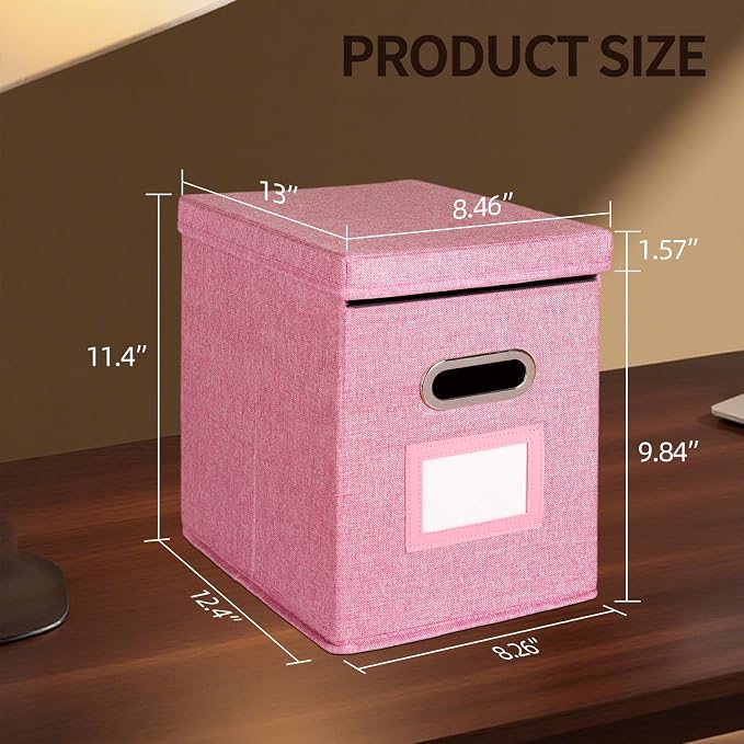 2 Pack Hanging File Folders Organizer with Lid, Letter Size Fabric File Storage Box Collapsible, Portable Office Document Holder with Metal Handle, Smooth PVC Rails, Pink - Image 6