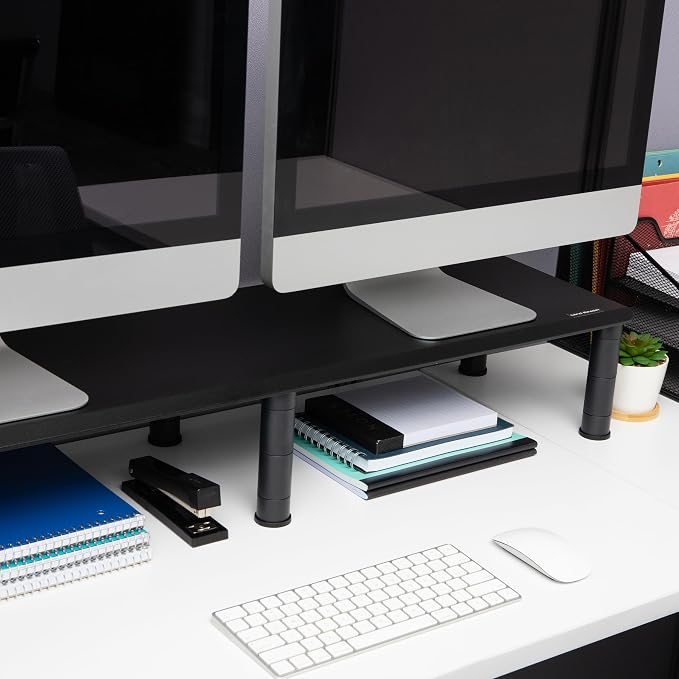 Mind Reader Dual Monitor Stand, Height Adjustable, Desktop Organizer, Laptop Riser, Office, 38.5"L x 11"W x 2.55-6.5"H, Black - Image 6