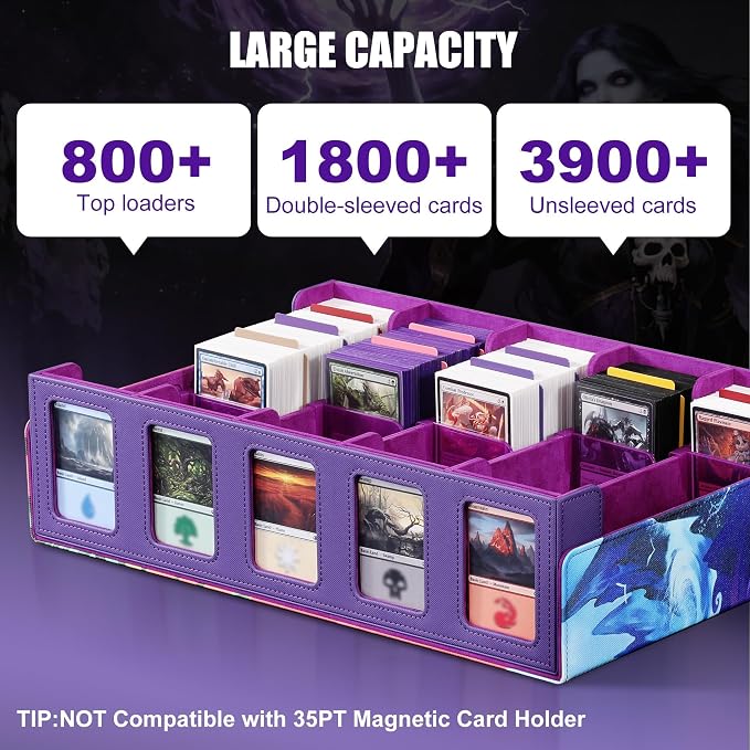 Kabinka 5 Row MTG Card Storage Box with Commander Display and Art Printing | 3900+ Trading Card Deck Box for MTG Sport Cards, 5 Top Loaders, 5 Stoppers, 48 Dividers,1 Dice Tray (Art) - Image 4