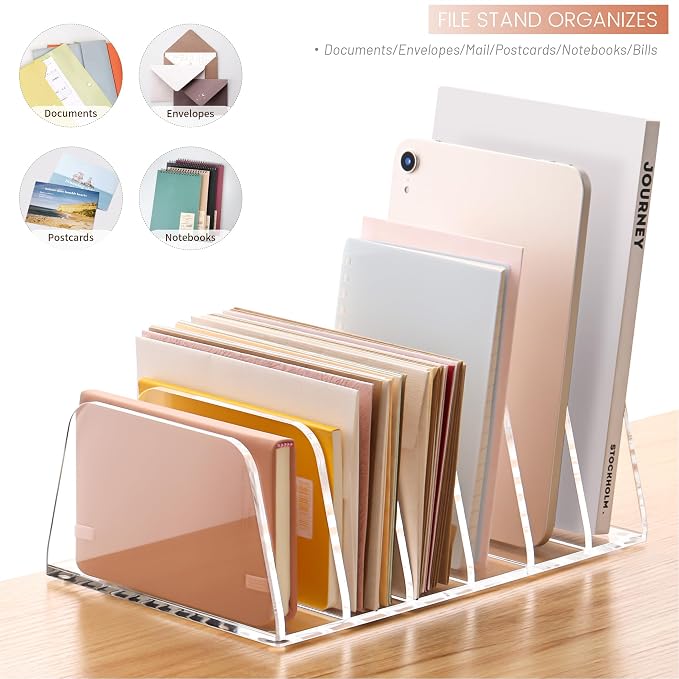 YUXUN Desk File Organizer,6-Section Acrylic Desk Organizer,Vertical File Sorter Holder Organization for Office School & Classroom (Clear - 1Pack) - Image 5