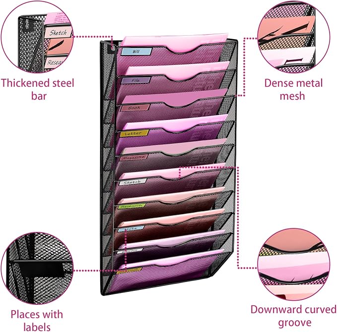 Wall Mounted File Organiser A7 Mesh in Hanging Wall File Holder Mail Organiser - Image 6
