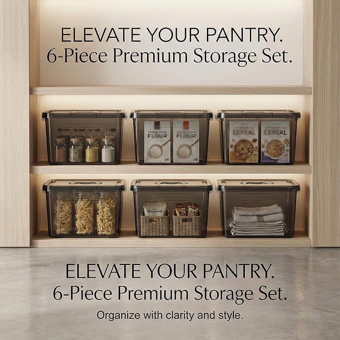 6 Quart Stackable Plastic Storage Bins with Lids, 6 Pack Clear Black Small Organizer Boxes with Latches for Bathroom, Pantry, Office Desk and Small Item Storage - Image 5