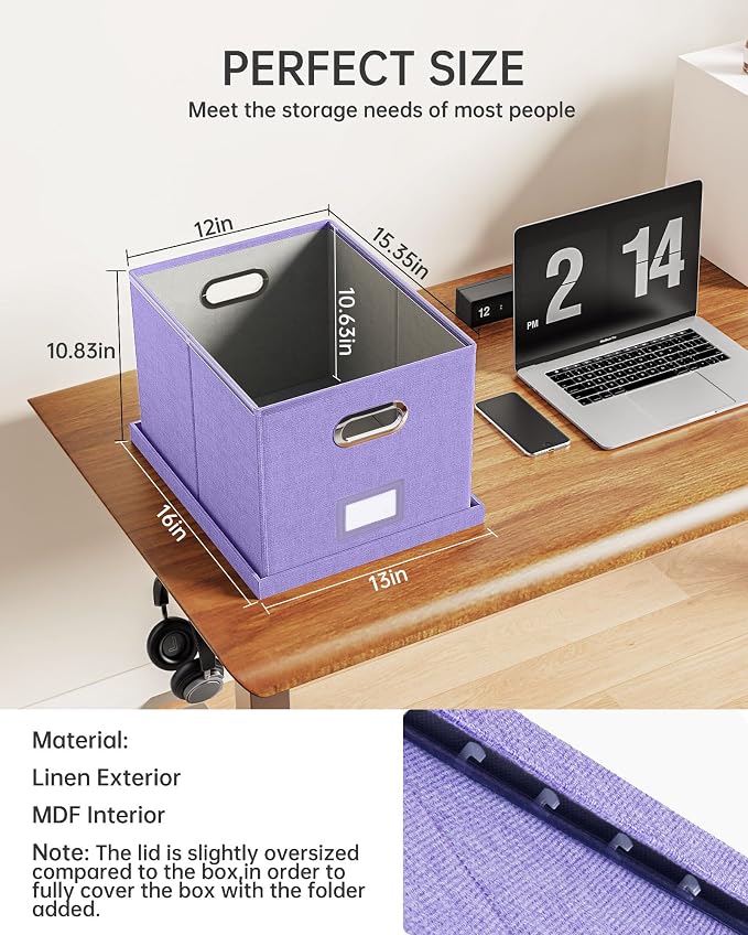 File Organizer, File Box, File Cabinet for Letter File Folder Storage, Hanging File Organizer for Office/Decor/Home,Document Organizer, 1 Pack, Lavender-Box Only - Image 4