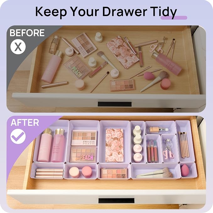 Vtopmart 25 Pack Plastic Drawer Organizers with Non-slip Rubber Pads | 4-Size Versatile Makeup Organizer, Storage Containers Small Bins for Makeup, Jewelries, Bedroom, Kitchen Utensils and Office - Image 3