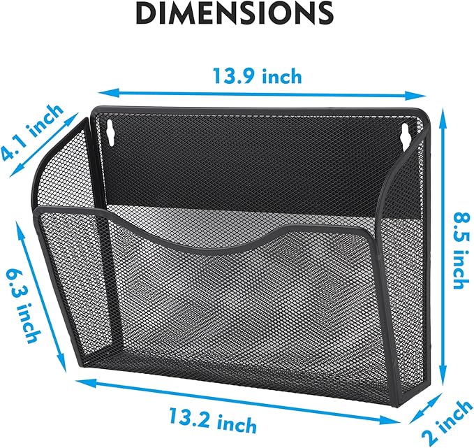 Magnetic 3 Single Pocket Mesh Hanging File Organizer, Vertical Wall Mounted Magazine File Holder, Mount Basket Mail Paper Document Folder Organizing for Office, Home and School, Black - Image 4