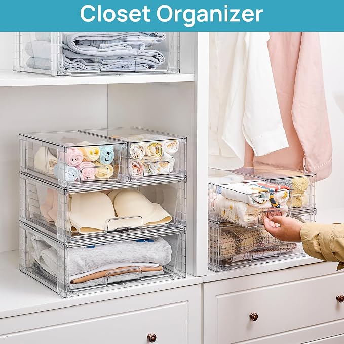 Vtopmart Clear Stackable Storage Drawers Set of 6, Easily Assemble Acrylic Bathroom Undersink Organizers,Plastic Storage Bins for Closet,Cabinet,Pantry,Medicine Organization - Image 7