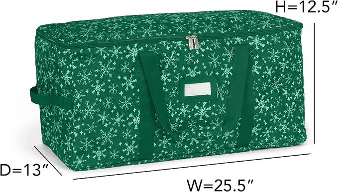 Covermates Keepsakes Adjustable Ornament Storage Bag – Heavy-Duty Polyester, Padded Dividers & FlexGrid Trays – Protective Holiday Ornament Organizer with Handles & Label Window, Green Snowflake - Image 3