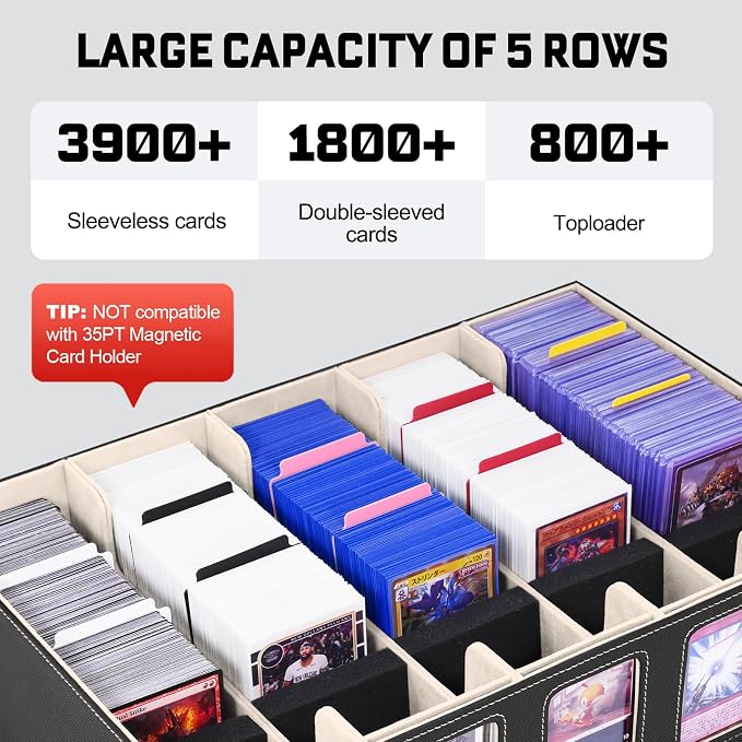 ZLCA Trading Card Storage Box 5-Row with Handle, MTG Storage Box | Holds 3900+ Cards with Commander Display, Top Loaders Organizer Case for TCG PTCG Sport Card(Black&Gold) - Image 2