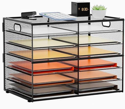 Marbrasse 7 Tier Desktop Literature Organizer, Mesh Paper Organizer Desk Organizers, File Sorter Mail Center Paper Storage Cabinet Classroom Keepers Mailbox for Office Home School, Black by Marbrasse