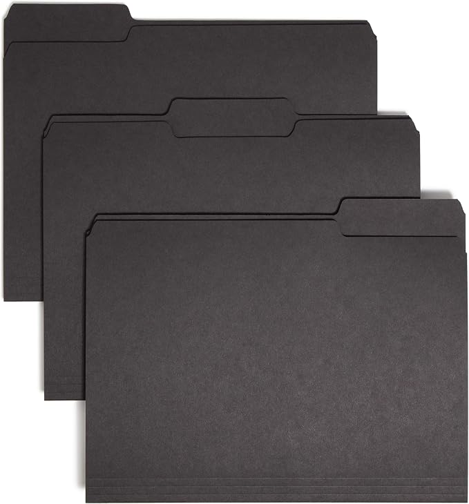 Smead Interior File Folder, 1/3-Cut Tab, Letter Size, Black, 100 per Box, Expandable File Folders for Filing Cabinet by SMEAD